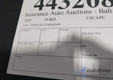 2003 Ford Escape Xls from USA, damaged, VIN 1FMYU921X3KD42609